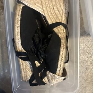 Black Espadrille Platform Sandals with Ankle Tie - Women